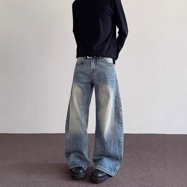 Men's Vintage Light Blue Straight Bootcut Jeans - High Street Cleanfit Style With Bamboo Cotton & Distressed Details_mkmklike.com