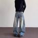 Men's Vintage Light Blue Straight Bootcut Jeans - High Street Cleanfit Style With Bamboo Cotton & Distressed Details_mkmklike.com