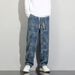 Men's Checkered Jeans - Retro American Style Wide Leg Loose Fit Straight Pants For Big & Tall, Summer & Autumn Casual Trousers_mkmklike.com