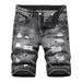Men's Distressed Black Denim Shorts Vintage Washed Cotton Mid-Length Casual Streetwear with Rip And Fray Details_mkmklike.com