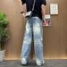 Vintage Washed Distressed Denim Jeans for Men Relaxed Fit Straight Leg Wide Hem Retro Style_mkmklike.com