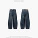 Men's Clothing Loose Retro Distressed Long Trousers Washed Crease Nostalgic Dark Blue Leather Brand Jeans_mkmklike.com