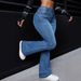 Women's Clothing Plus Size Slimming Denim Flared Pants High Elasticity Spring Autumn Solid Color Fashion_mkmklike.com