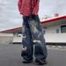 Men's Street Style Hip Hop Ripped Jeans Trendy Brand Washed Loose Casual Straight Leg Oversize Wide Leg Pants_mkmklike.com