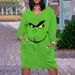 Women's Clothing Digital Christmas Green Geek Print Temperament Midi Pullover V neck Long Sleeve Dress_mkmklike.com