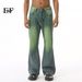 EF JEANS | 2024 New Product, American Retro Street Trend, Green Micro-flared Jeans, Trousers Tide_mkmklike.com