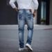 Men's Slim Fit Stretch Jeans Business Casual Straight Leg Long Pants Mid Waist Machine Washable_mkmklike.com