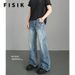 Vintage Washed Jeans American Lightning Bolt Stitch Design Relaxed Straight-Leg Slight Flare Comfort Stretch Cotton Men & Women_mkmklike.com