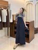 ELLE Early Autumn Irregular Retro Slit Denim Loose New Slimming Korean Style Strap Dress_mkmklike.com