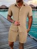 Men's Striped Lapel Shirt Shorts Trendy Casual Sports Suit_mkmklike.com