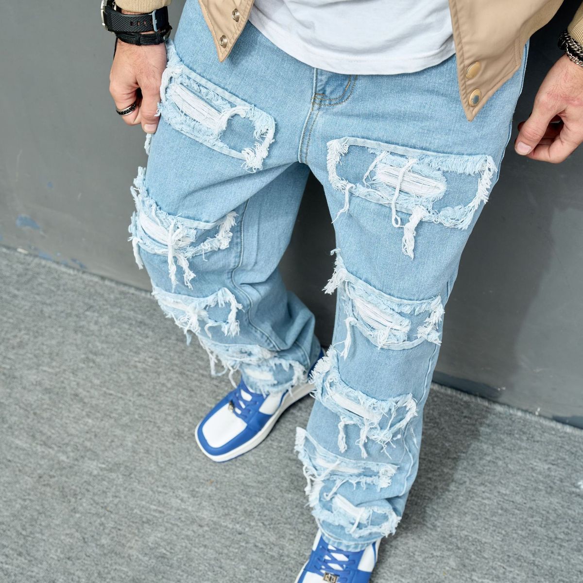 2025 New Jeans With Worn Knees, Elastic, Casual And Slim Fit, Trendy Men's Small Leg Pants_mkmklike.com