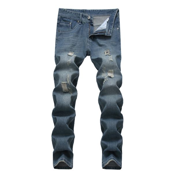Men's Light Wash Distressed Straight Leg Jeans Vintage-Inspired Ripped Denim Pants for Casual And Streetwear_mkmklike.com