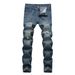 Men's Light Wash Distressed Straight Leg Jeans Vintage-Inspired Ripped Denim Pants for Casual And Streetwear_mkmklike.com