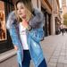 Women's Clothing Retro Denim Jacket With Large Fur Collar, Stylish And Warm For Commuting, Mid Length Distressed And Vintage Style._mkmklike.com
