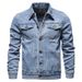 Men's Washed Denim Jacket, Youth Casual Long-sleeved Lapel Top_mkmklike.com