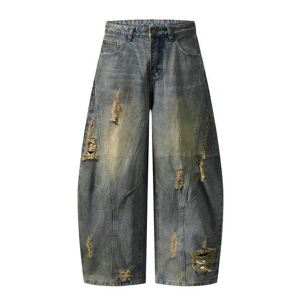 Grunge Distressed Denim Pants – Oversized Straight-Leg Vintage Washed Jeans With Artistic Rips & Frayed Hem (Unisex, S-XXL, 91% Cotton)_mkmklike.com