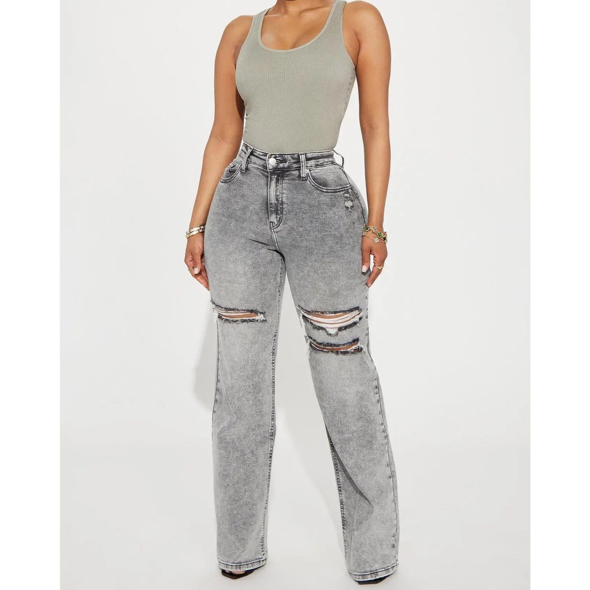 High Waisted Distressed Washed Wide Leg Jeans For Women Style BAGGY Straight Leg Denim_mkmklike.com