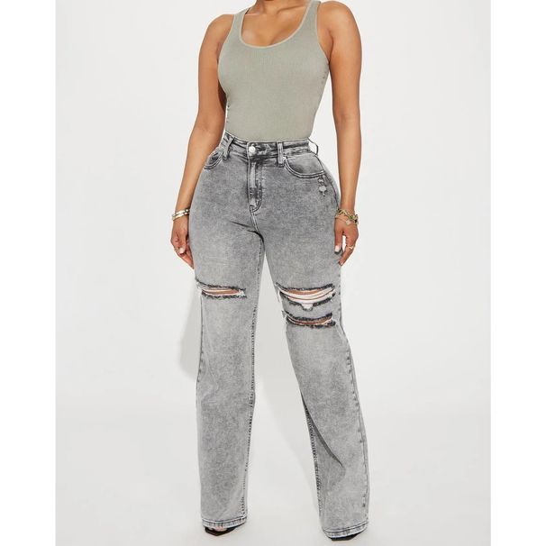 High Waisted Distressed Washed Wide Leg Jeans For Women Style BAGGY Straight Leg Denim_mkmklike.com