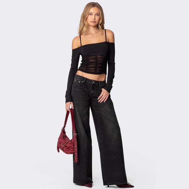Women's Loose Wide Leg Denim Trousers Fashion Printed Jeans Ladies High Waist Straight Leg Pants_mkmklike.com