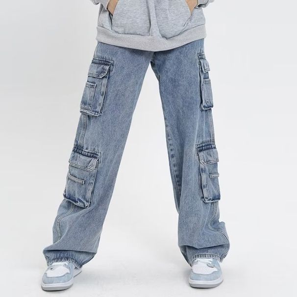 Men's Clothing Fashion Brand Workwear Men's Multi Pocket Heavyweight High Street Jeans Casual Pants Design Retro Spring And Autumn Pants Blue_mkmklike.com