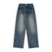 Starry Sky Denim Pants With Unique Embroidery Design, Washed And Faded, Loose Straight-Leg Trousers For Men, Trendy_mkmklike.com