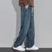 Blue Jeans Men's Spring And Summer Trendy Brand Washed Distressed Wide For Teenagers, Loose Straight Leg Long Pants_mkmklike.com