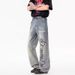 Men's American Style Premium Denim Jeans Spring Trendy Washed Distressed Retro Straight Leg Casual Loose Fit Versatile Long Pants_mkmklike.com