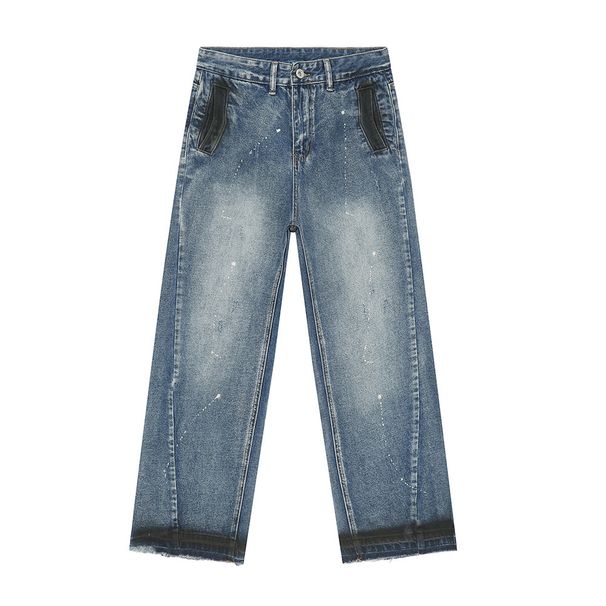 EF JEANS | 2024 New Product, Korean Version Of Retro Washed Blue Niche Design Graffiti White Dot Straight Jeans_mkmklike.com