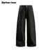 Befearless American Retro Raw Denim Jeans For Men, 14.5 Oz Heavyweight Loose Wide Leg Trousers, Classic Black & Gray Casual Pants_mkmklike.com