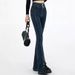 Sexy Slim-fit Women's Jeans Front Side Seams, Slimming Height-enhancing, With A Cross-design Slit And Slight Flare_mkmklike.com