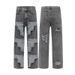 BAGGY JEANS Street Gothic Style Hand Washed Gun Patch Ripped Jeans Men Loose Straight Pants Unisex_mkmklike.com