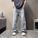 Men's Ripped Jeans Washed Loose Fit Ink Splatter Distressed Casual Long Pants Midweight Cotton Wide Leg Black Blue_mkmklike.com