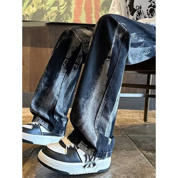 American Retro Tie-dye Gradual Change Jeans Men's Autumn Cleanfit Micro-pull Pants Design Sense Premium Straight Pants_mkmklike.com