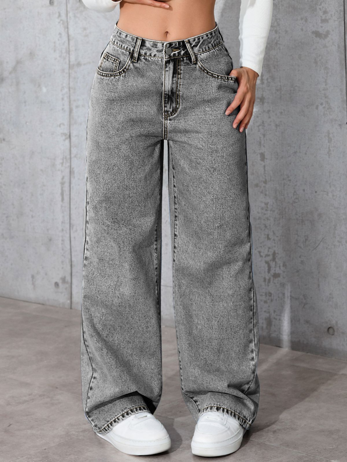 Women's High-Waisted Straight-Leg Jeans – Sweet & Edgy Stretch Denim Pants (Casual & Chic, Perfect For Streetwear & Office Looks)_mkmklike.com