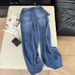 Korean Style Faux Two Piece Culottes High Waisted Straight Leg Loose Fitting Slimming Wide Leg Denim Trousers for Women Summer Trendy Design_mkmklike.com