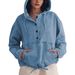 Women's Fashion Denim Hooded Zip-Up Jacket With Button Closure, Casual Streetwear Oversized Coat For Women (Light Blue, Medium Blue, Dark Blue)_mkmklike.com