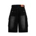 Retro Style Washed Distressed Denim Shorts Exposed Stitching Large Pockets Cropped Wide Leg Design For Men And Women_mkmklike.com