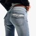 Women's Rhinestone Wing Embroidery Low Waisted Flared Jeans Denim Trousers_mkmklike.com