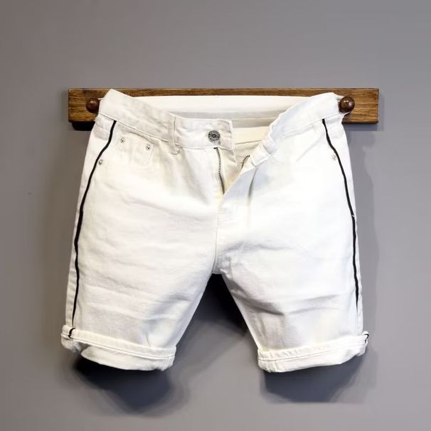 Men's Clothing Personalized Color Matching Slim Fit White Denim Shorts Fashion Trend All Match Shorts_mkmklike.com