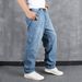 Suitable For All Seasons Light Blue Plus Size Men's Jeans Loose Casual Hip Hop Street Dance Long Skateboard Pants_mkmklike.com