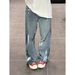 Men's Style Ripped Denim Jeans High Street Summer Vibe Straight Leg Wide Leg Trendy Design High End Feel_mkmklike.com