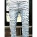 Men's Clothing Stretch Denim Jeans With Patchwork Layered Design - Straight Leg Casual Pants For Teens & Young Adults (Blue, Pink, Khaki, Black)_mkmklike.com