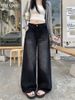 American Style Black Gray Straight Jeans For Women, Autumn Winter New High Waist Loose Slimming Fashion Wide Leg_mkmklike.com