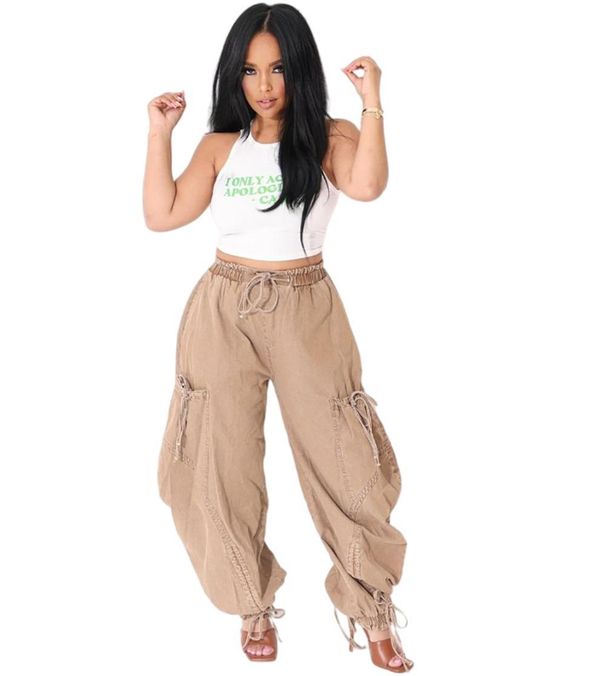 Women's Clothing Street Casual Pleated Lace Up Elastic Waist Harem Pants_mkmklike.com