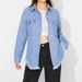 Women's Clothing Distressed Denim Jacket With Beaded Embellishments - Oversized Fit, Long Sleeve, Casual Streetwear For Women (Light Blue, Dark Blue)_mkmklike.com