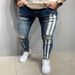 Men's Skinny Ripped Jeans With Paint Splatter Print – Stretch Denim Pants For Streetwear & Hip-Hop Fashion (Black/Blue, S-Xxxl)_mkmklike.com