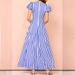 Women's Clothing low-cut V-neck fashion striped puff sleeve big swing dress_mkmklike.com