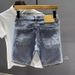 Men's Retro Nostalgic Japanese Style Ripped Denim Shorts Mid-Length Casual Fashion Straight Fit Summer Trend Pants_mkmklike.com