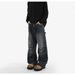 FUIV American Style Jeans Men's Summer Design Sense Fashion Trend Washed And Worn Workwear Wide Straight Leg Pants_mkmklike.com