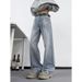 Men's Clothing Men's Blue Flared Jeans High Street Style Loose Casual Pants For Teenagers Spring For Formal & Casual_mkmklike.com